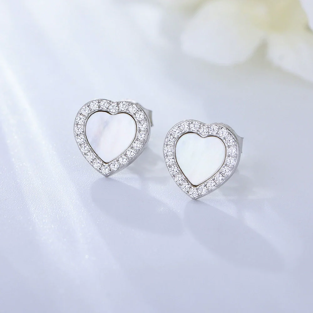 Wholesale Women's 925 Sterling Silver Heartshaped Stud Earrings With Diamond Design - Image 7