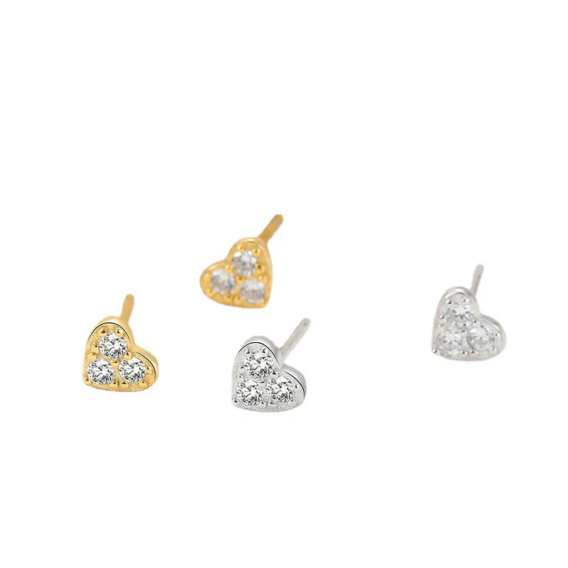Wholesale Women's 925 Sterling Silver Heartshaped Stud Earrings With Diamond Embedded - Image 5