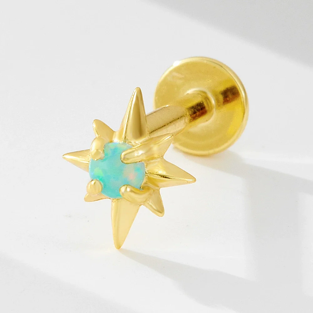 Wholesale Women's 925 Sterling Silver Inlaid Opal Star Cartilage Piercing Earrings