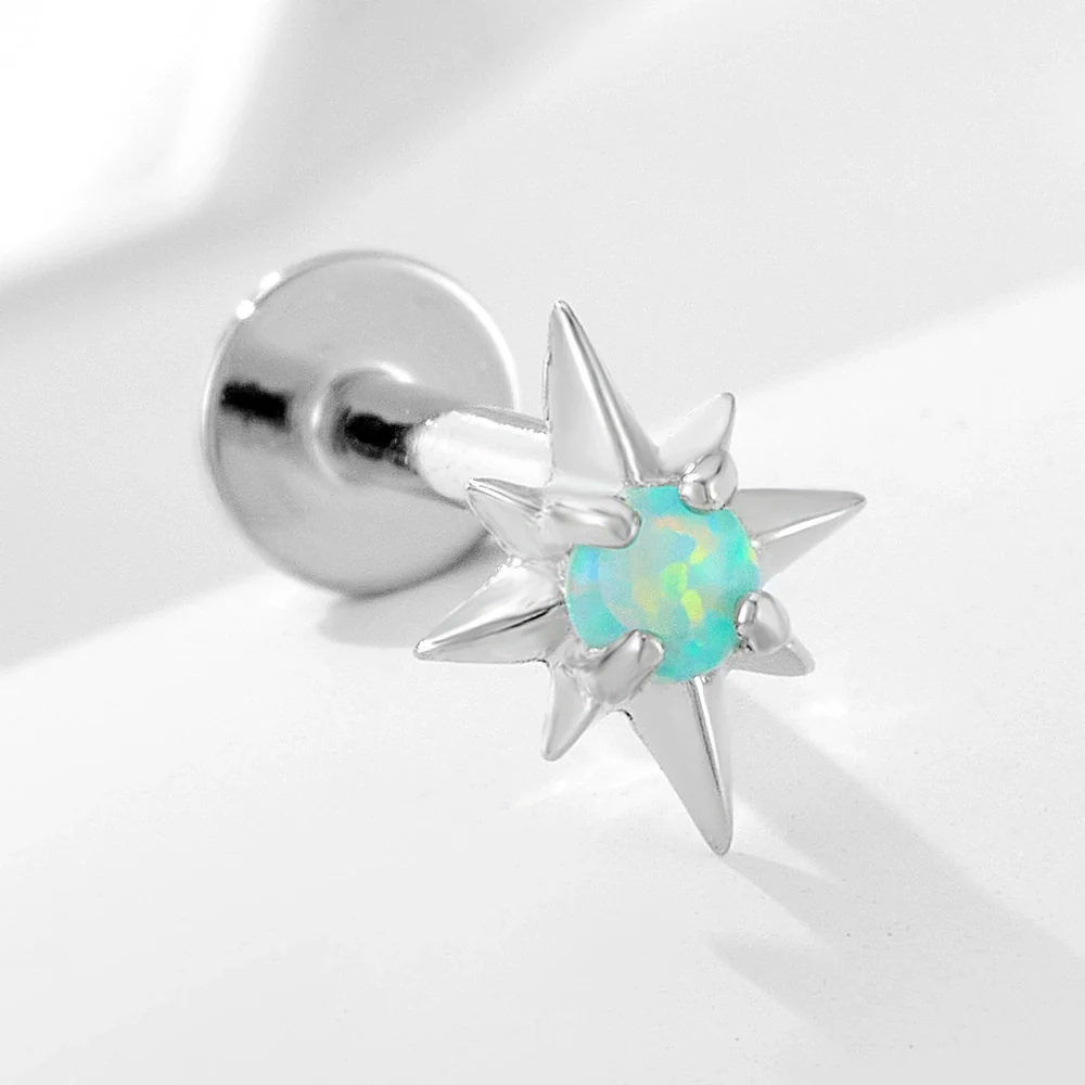 Wholesale Women's 925 Sterling Silver Inlaid Opal Star Cartilage Piercing Earrings - Image 2