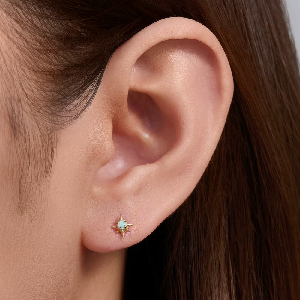 Wholesale Women's 925 Sterling Silver Inlaid Opal Star Cartilage Piercing Earrings - Image 4
