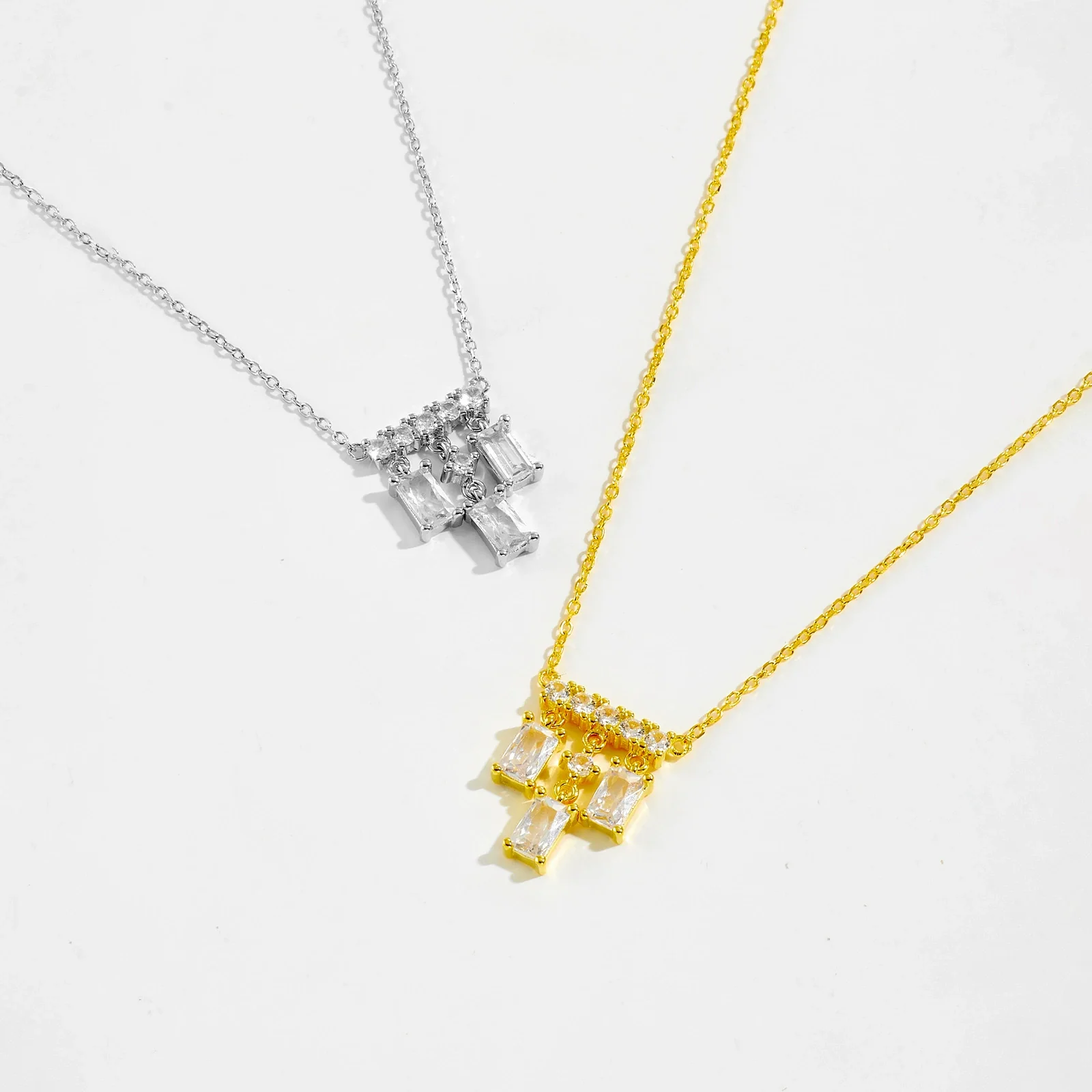Wholesale Women's 925 Sterling Silver Square Geometric Pendant Necklace With Platinum And 18K Gold Electroplating - Image 3
