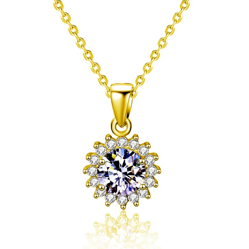 Wholesale Women's 925 Sterling Silver Sunflower Pendant Necklace With Mosan Diamond And Electroplating - Image 6