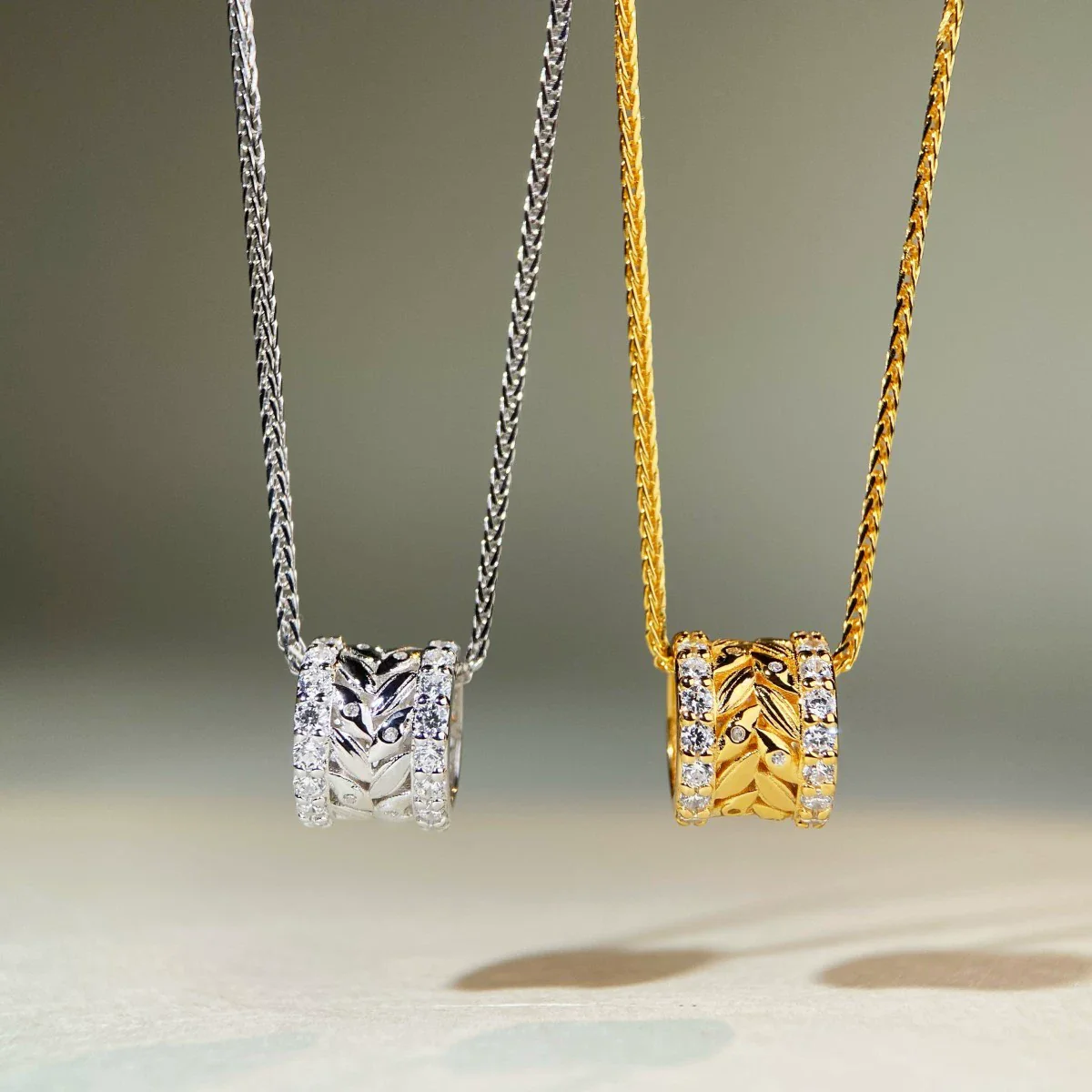 Wholesale Women's 925 Sterling Silver Wheat Ear Geometric Pendant Necklace With Electroplating And Ochain
