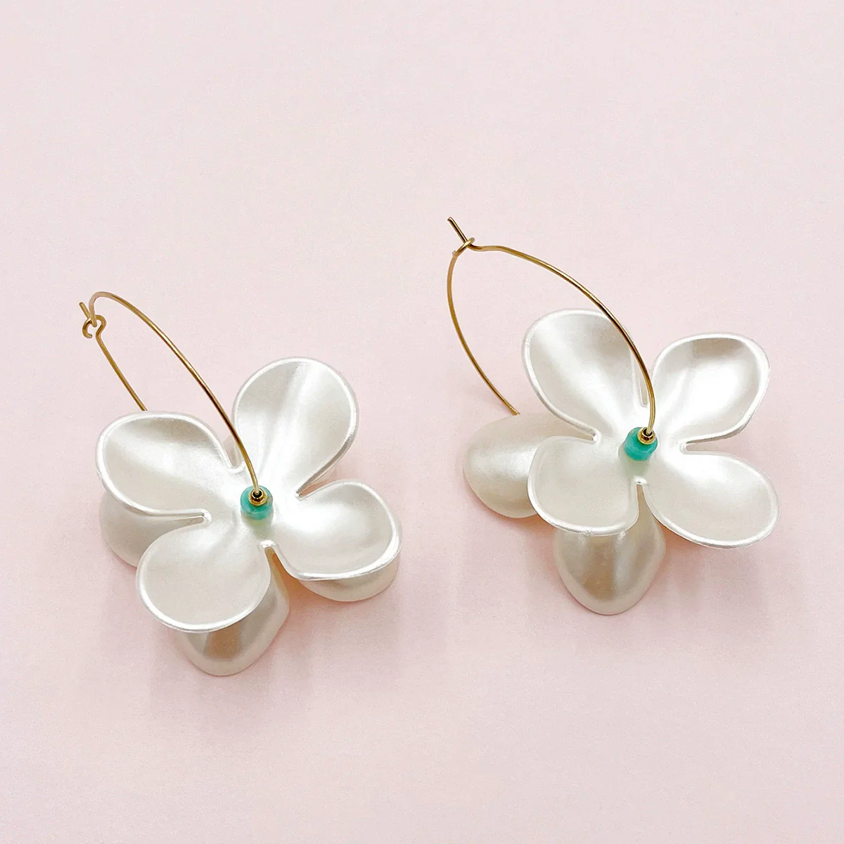 Wholesale Women's Acrylic Flower Stainless Steel Hoop Earrings With Four Leaf Clover And Five Petal Flower Design 18K Gold Plated - Image 8