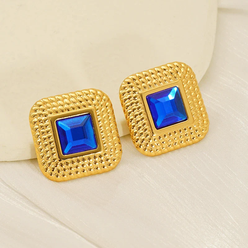 Wholesale Women's Acrylic Titanium Mesh Rhinestone Geometric Electroplated Square Gable Earrings - Image 3