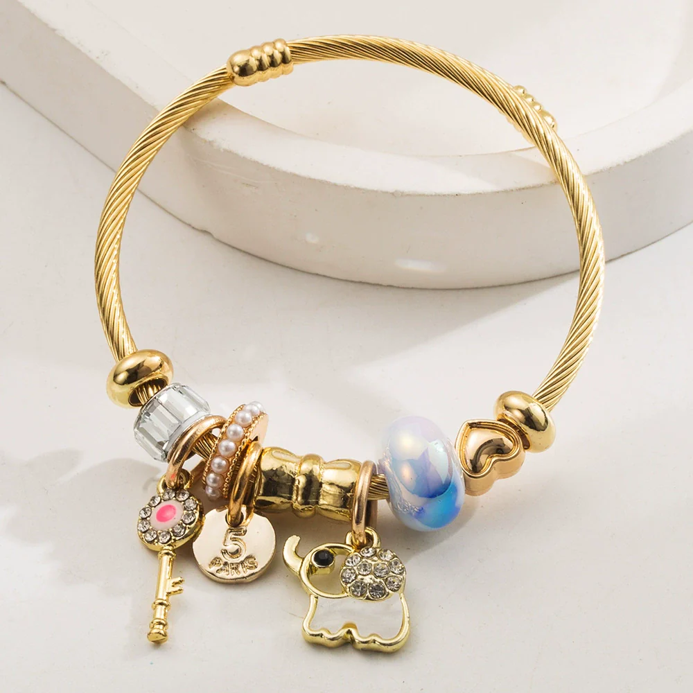 Wholesale Women's Adjustable Elephant And Zodiac Pattern Alloy Stainless Steel Bracelet With Diamond Encrusted - Image 3