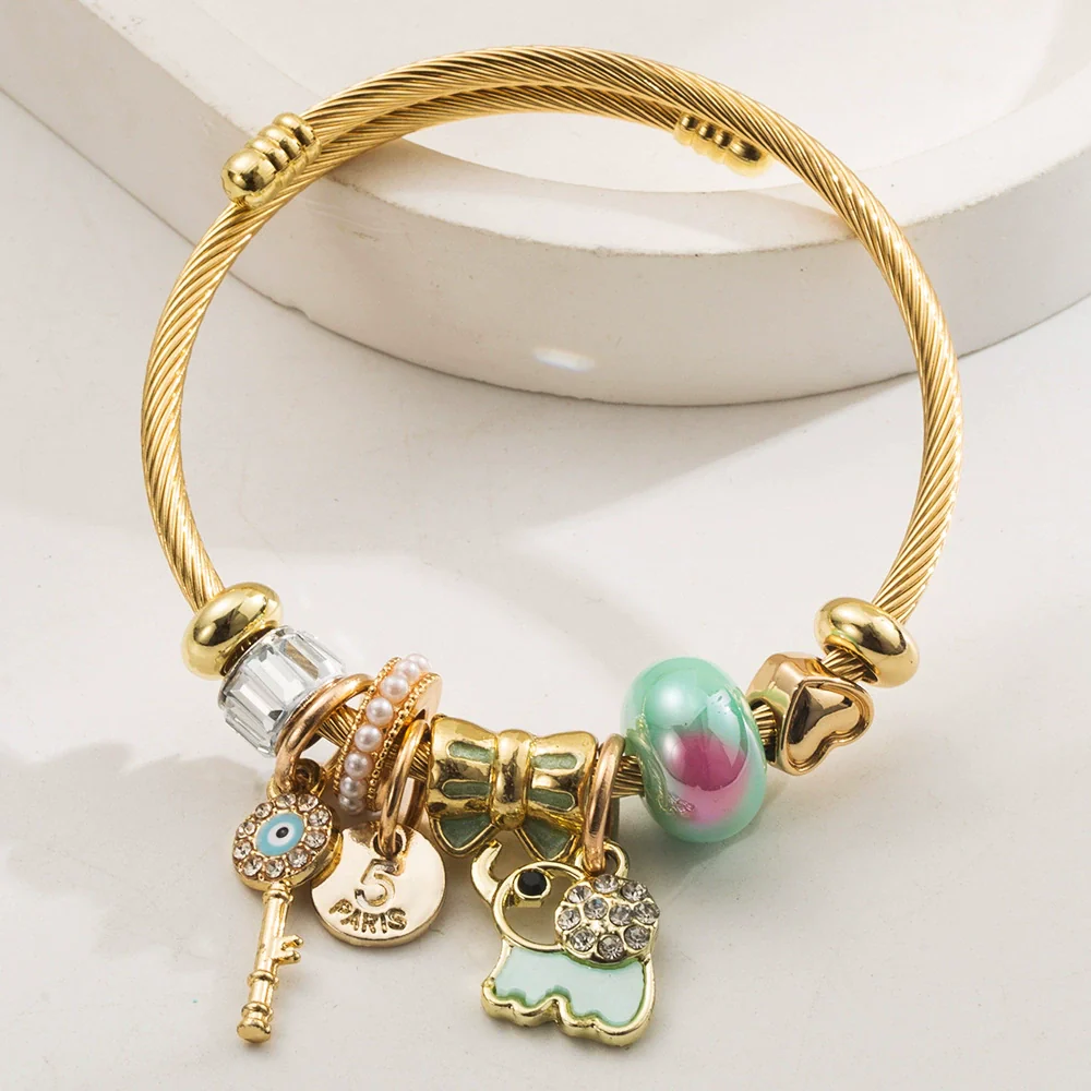 Wholesale Women's Adjustable Elephant And Zodiac Pattern Alloy Stainless Steel Bracelet With Diamond Encrusted - Image 8