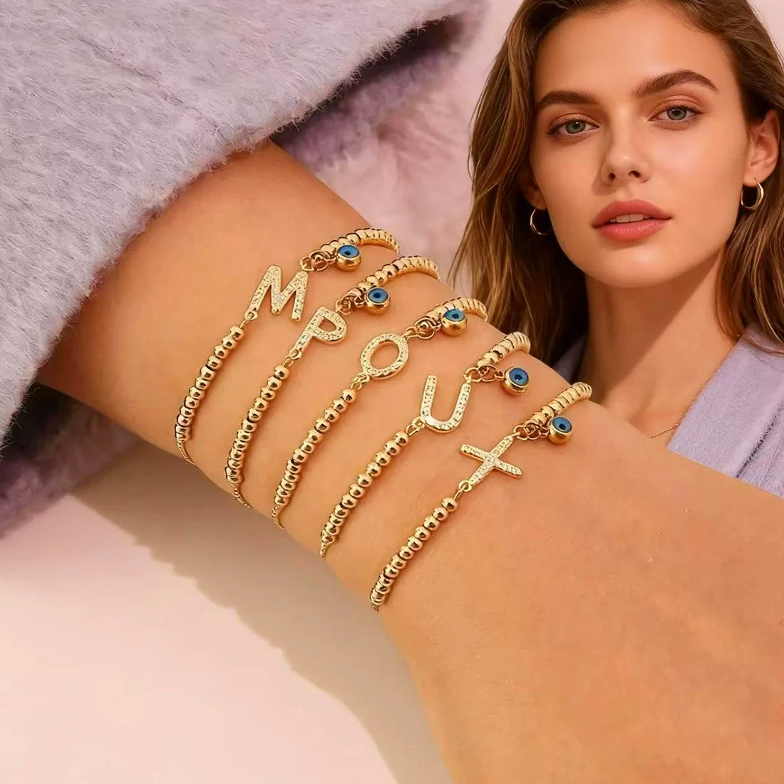 Wholesale Women's Adjustable Letter And Number Bracelet Fashion Jewelry Made Of Environmentally Friendly Copper With Real Gold Plating - Image 2