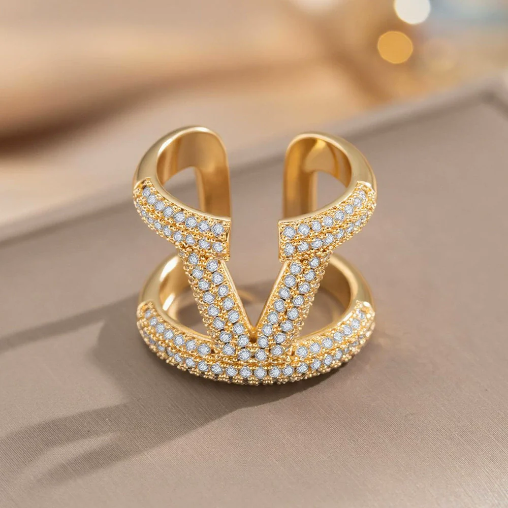 Wholesale Women's Adjustable Letter V Accessory With Real Gold Plated Copper And Microinlaid Zircon In Modern Minimalist Style - Image 2