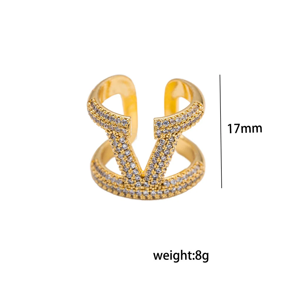 Wholesale Women's Adjustable Letter V Accessory With Real Gold Plated Copper And Microinlaid Zircon In Modern Minimalist Style - Image 4