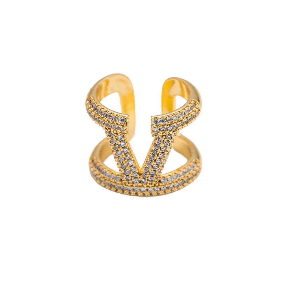 Wholesale Women's Adjustable Letter V Accessory With Real Gold Plated Copper And Microinlaid Zircon In Modern Minimalist Style - Image 5