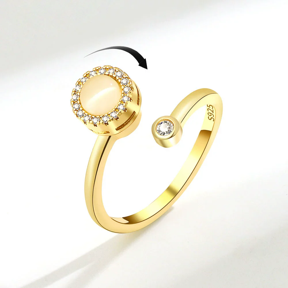Wholesale Women's Adjustable Opening Cat's Eye Stone Rotating Ring Copper Minimalist Geometric Electroplated