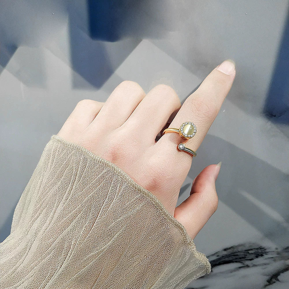 Wholesale Women's Adjustable Opening Cat's Eye Stone Rotating Ring Copper Minimalist Geometric Electroplated - Image 2