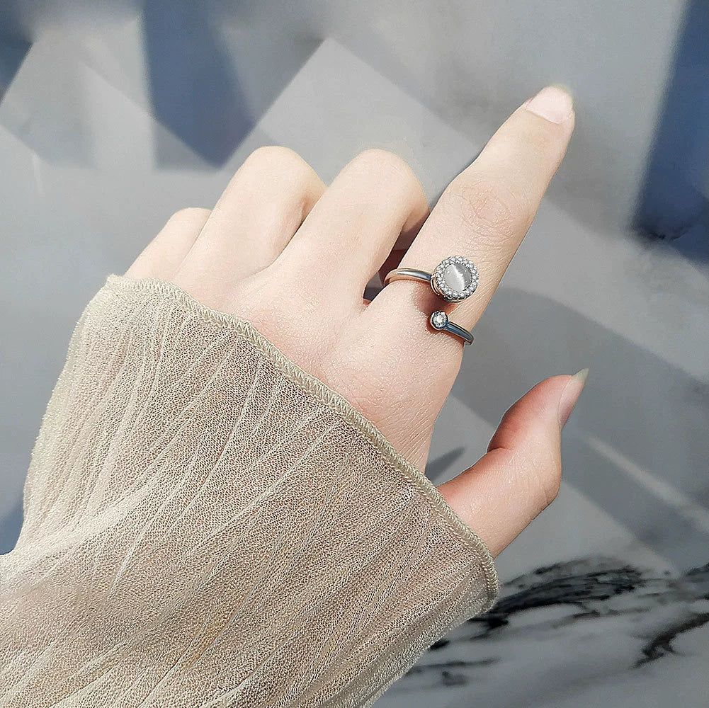 Wholesale Women's Adjustable Opening Cat's Eye Stone Rotating Ring Copper Minimalist Geometric Electroplated - Image 3