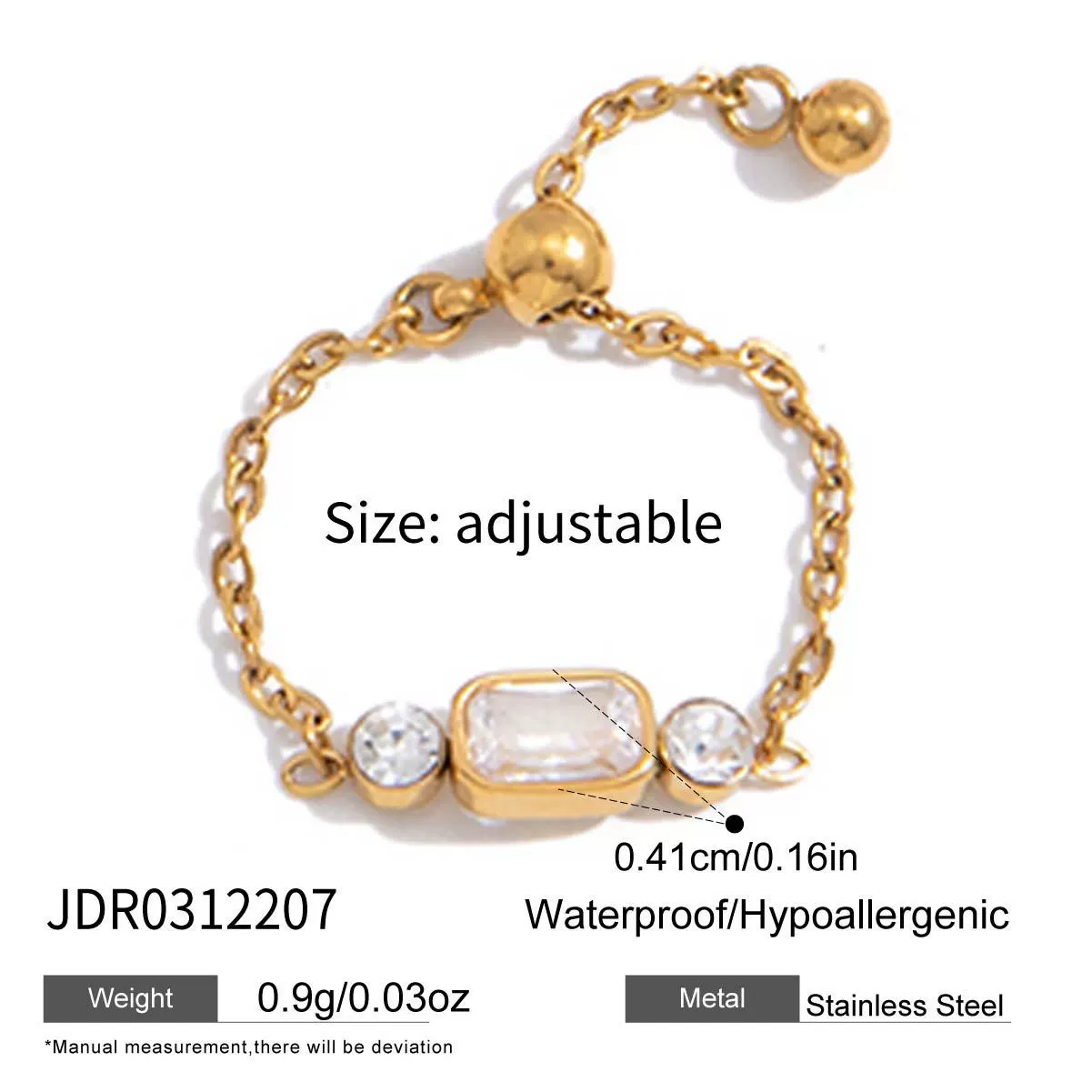 Wholesale Women's Adjustable Pullout Geometric Stainless Steel Ring With Vacuum Real Gold Plating - Image 11