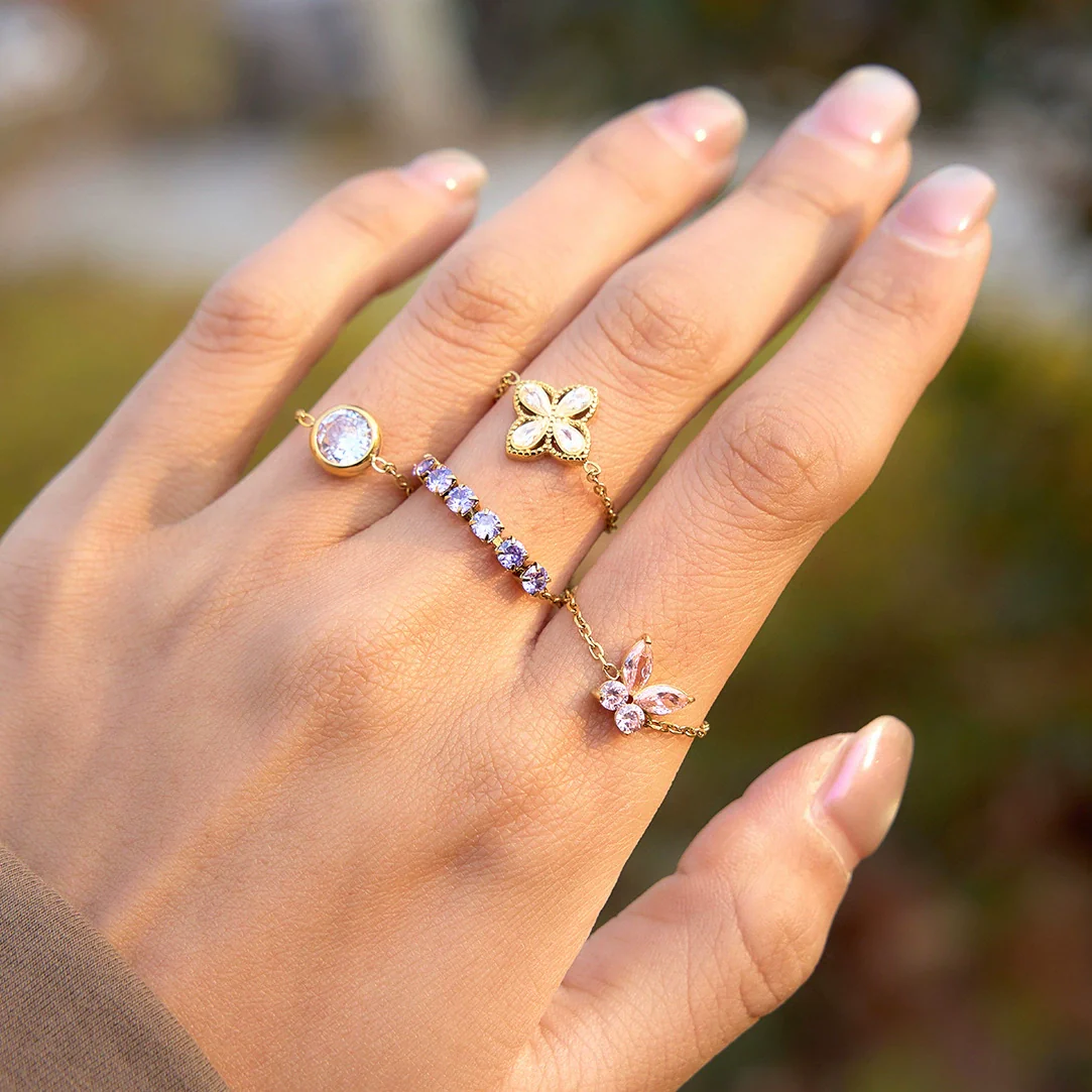 Wholesale Women's Adjustable Pullout Geometric Stainless Steel Ring With Vacuum Real Gold Plating - Image 3