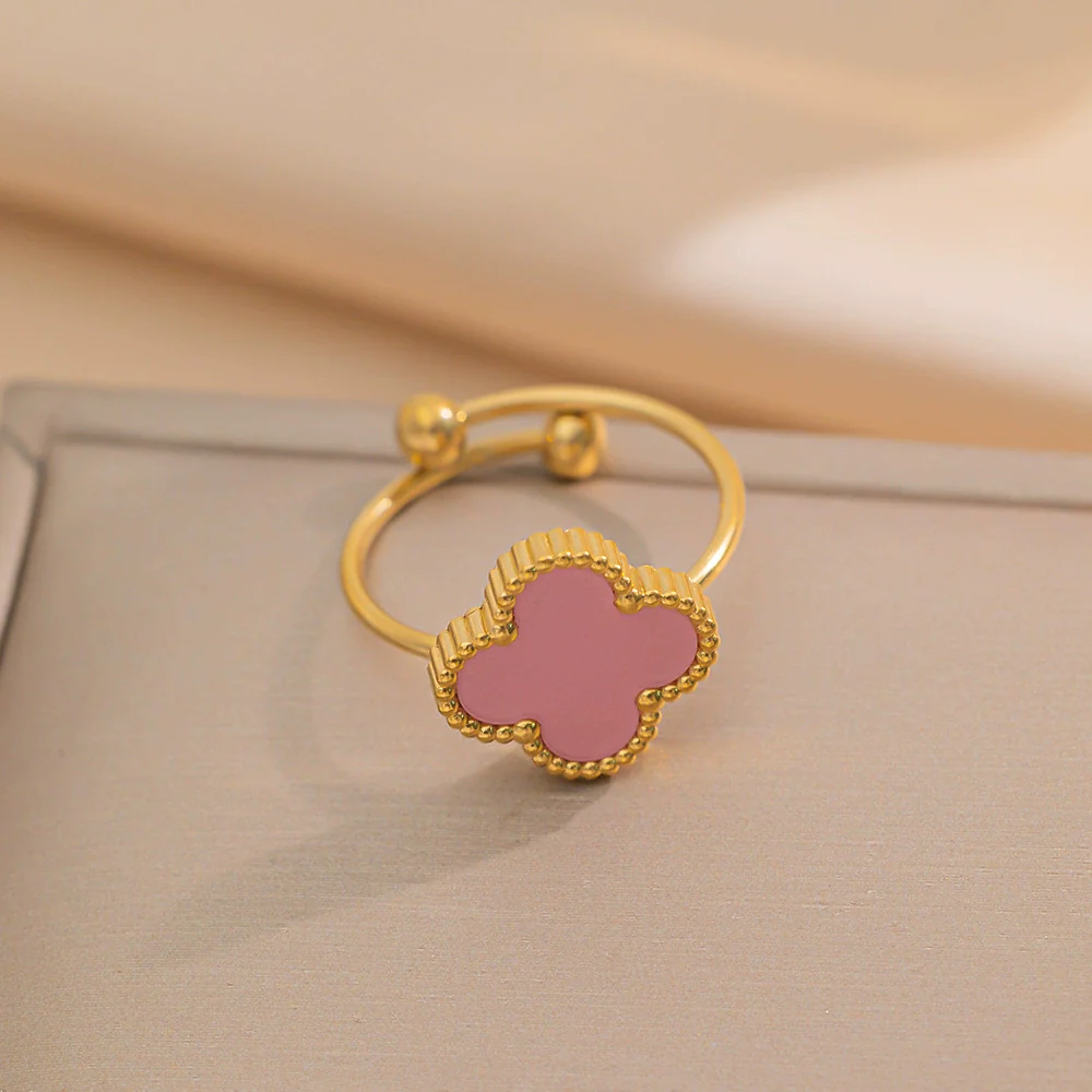 Wholesale Women's Adjustable Titanium Steel Fourleaf Clover Ring With Electroplating Process - Image 9