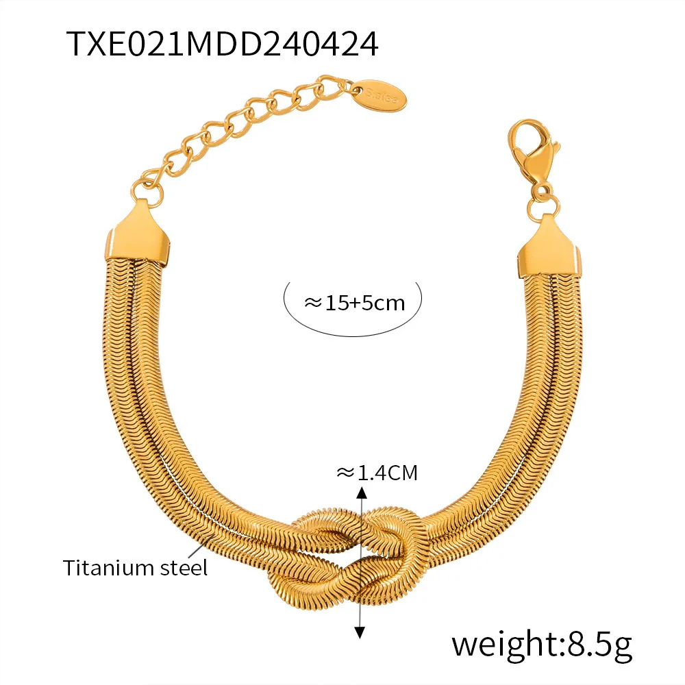 Wholesale Women's Allmatch Snake Bone Chain Jewelry Suit With Weaving Knot Design Goldplated Titanium Steel - Image 7