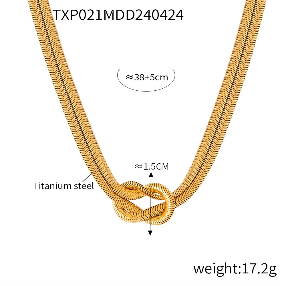 Wholesale Women's Allmatch Snake Bone Chain Jewelry Suit With Weaving Knot Design Goldplated Titanium Steel - Image 9