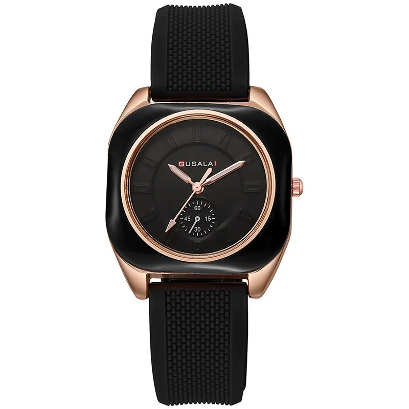 Wholesale Women's Alloy And Silicone Square Dial Quartz Watches With Spiral Crown And Pin Buckle - Image 6
