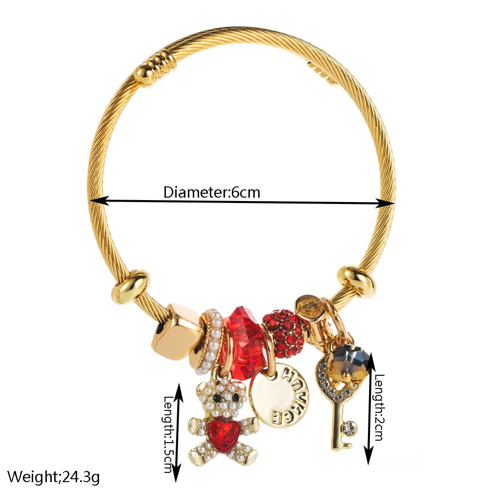 Wholesale Women's Alloy And Titanium Steel Bracelet With Bear Key Crystal Pendant - Image 2