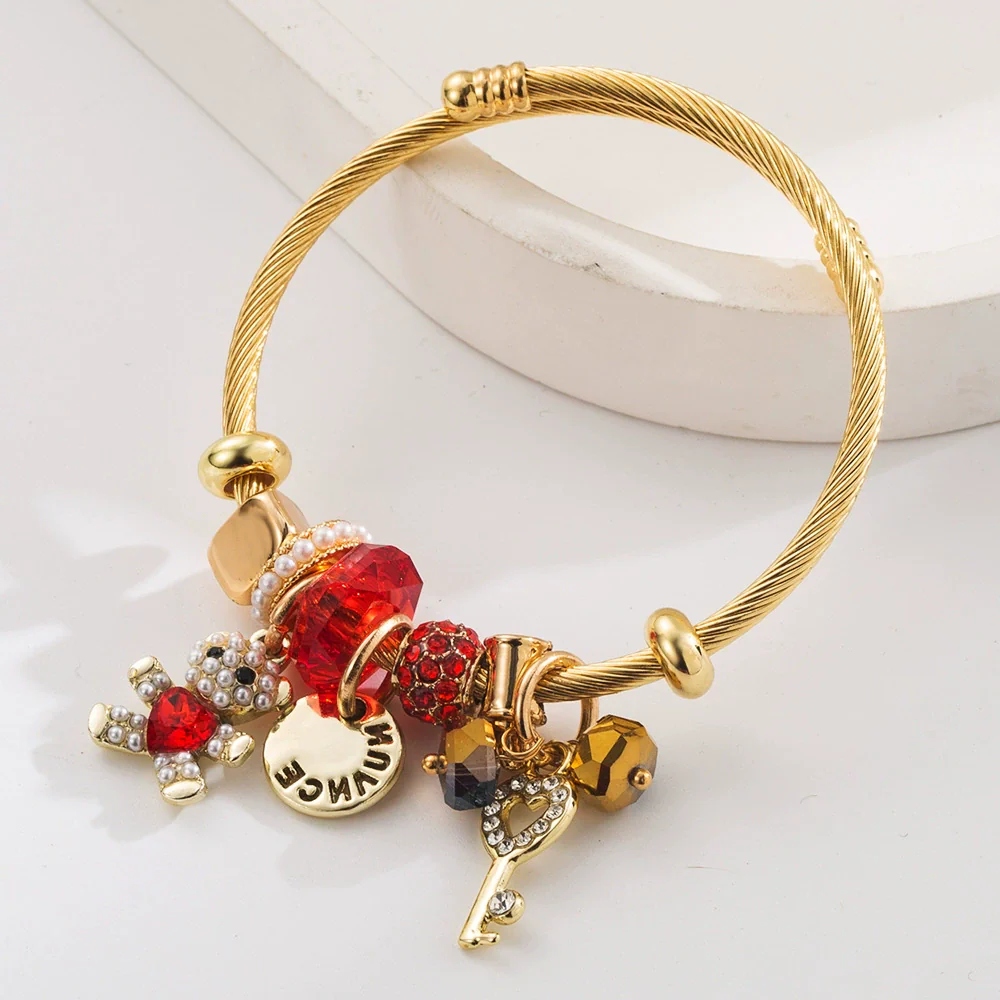 Wholesale Women's Alloy And Titanium Steel Bracelet With Bear Key Crystal Pendant - Image 6