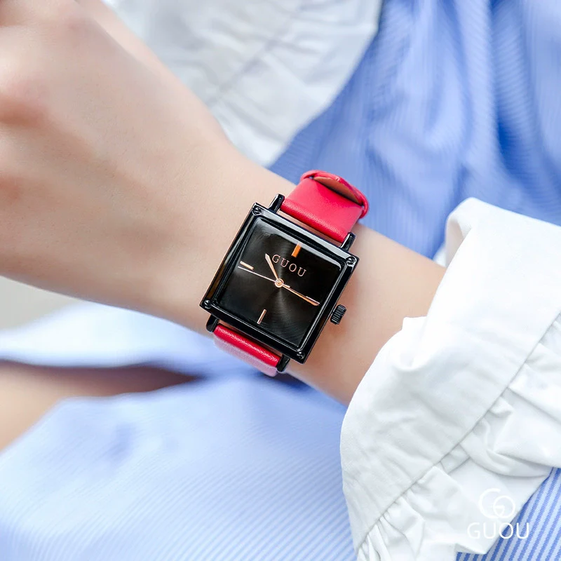 Wholesale Women's Alloy Case Genuine Leather Strap Rectangle Dial Retro Fashion Waterproof Quartz Watch With Rose Gold Clasp - Image 6