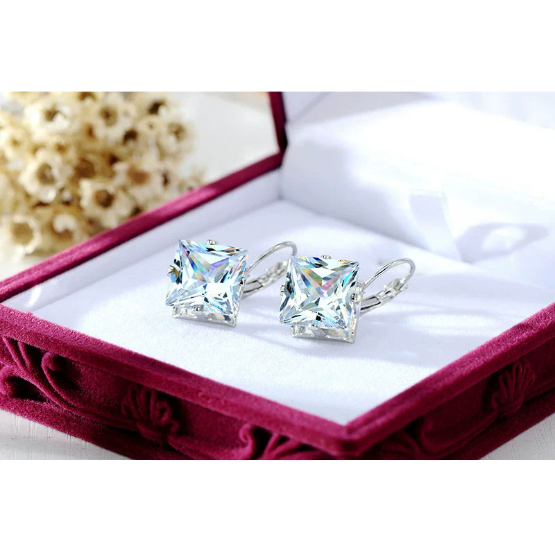 Wholesale Women's Alloy Earrings With Square Shape And Flower Pattern Inlaid With Zircon - Image 3