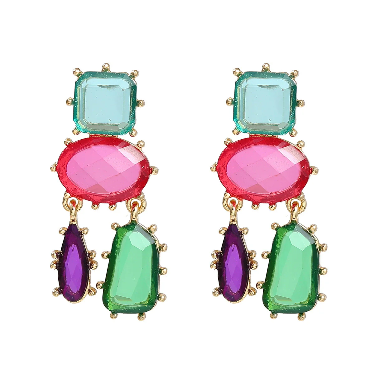 Wholesale Women's Alloy Geometric Colored Diamond Earrings With Electroplating - Image 7