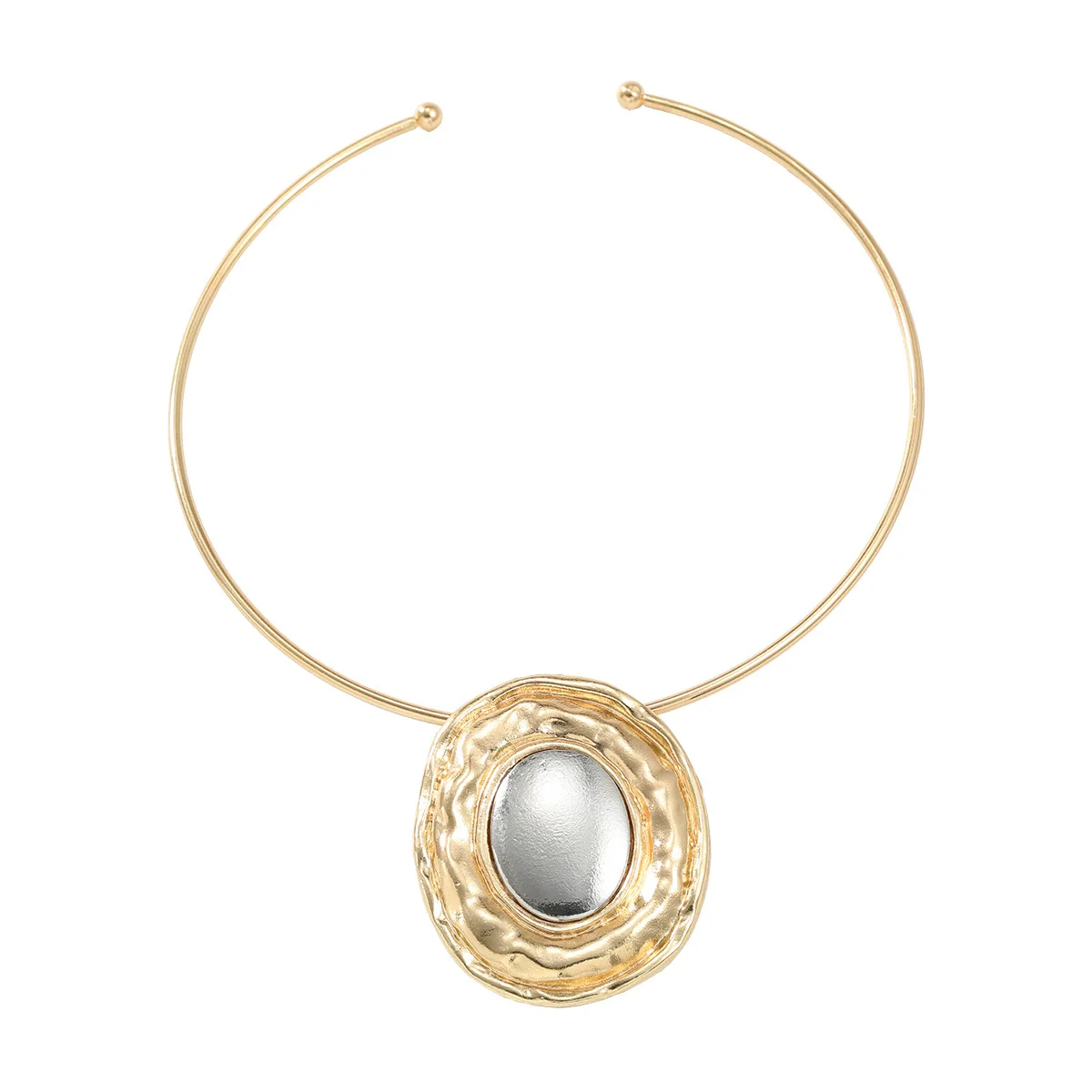 Wholesale Women's Alloy Geometric Oval Pendant Necklace With Snake Bone Chain And Electroplating Treatment - Image 5