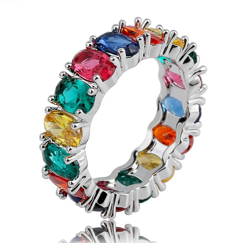 Wholesale Women's Alloy Geometric Oval Rainbow Zircon Ring With Electroplating - Image 2
