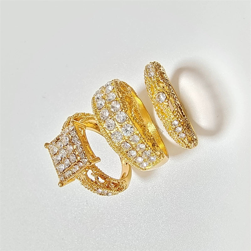 Wholesale Women's Alloy Jewelry Ring Set With Geometric Pattern And Gold Inlaid - Image 3