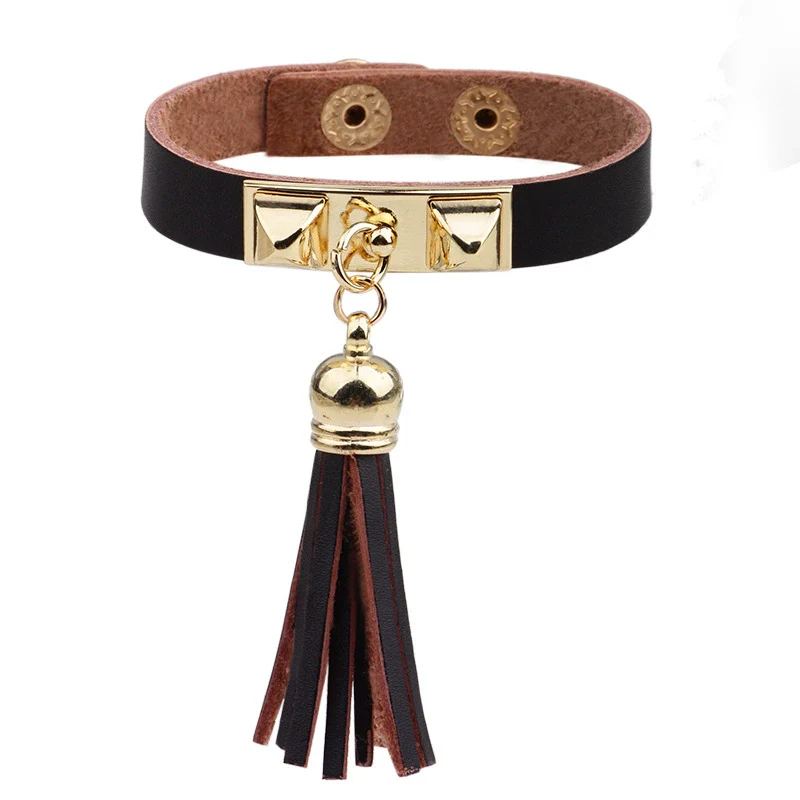 Wholesale Women's Alloy Real Leather Geometric Fan Tassel Rivet Electroplated Fashion Ol Bracelet - Image 8