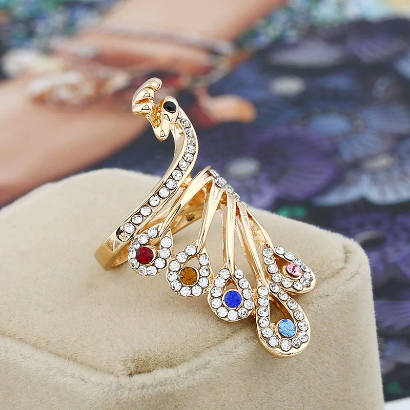 Wholesale Women's Alloy Ring With Diamond Peacock And Rhinestone Animal Pattern Jewelry - Image 3
