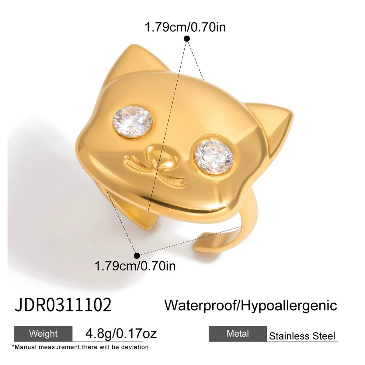 Wholesale Women's Animals Patterned Stainless Steel Electroplated Open Ring Jewelry - Image 5