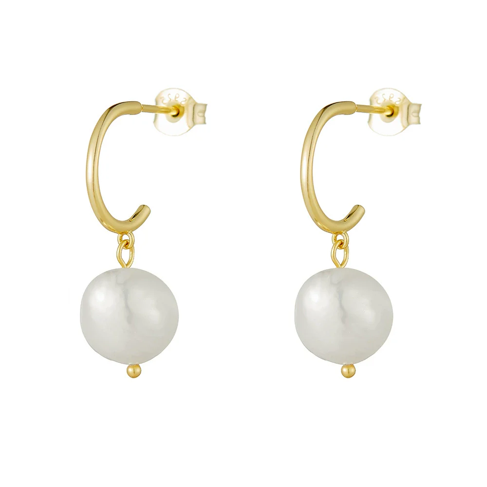 Wholesale Women's Asymmetrical Geometric Freshwater Pearl S925 Sterling Silver Earrings - Image 5