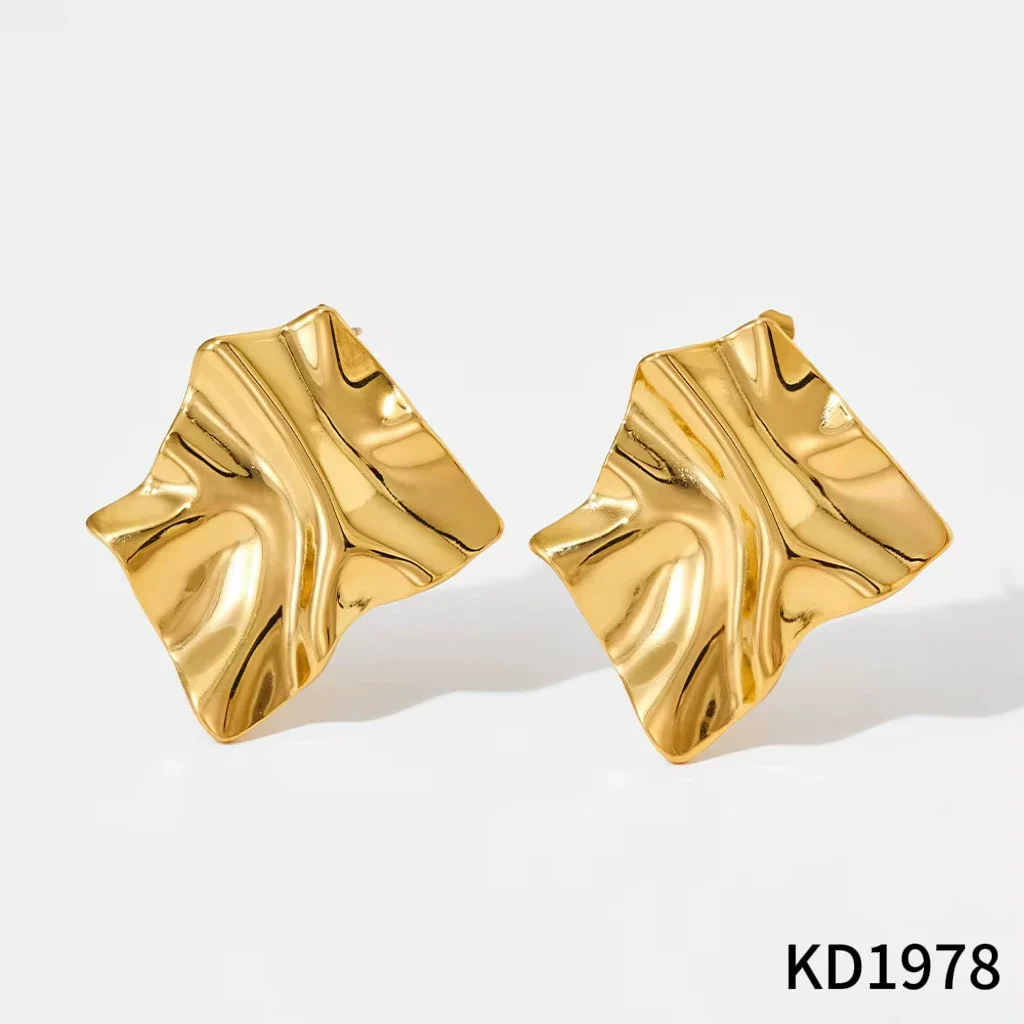 Wholesale Women's Asymmetrical Geometric Pleated Stainless Steel Earrings With Pvd Furnace Vacuum Real Gold Plating - Image 6