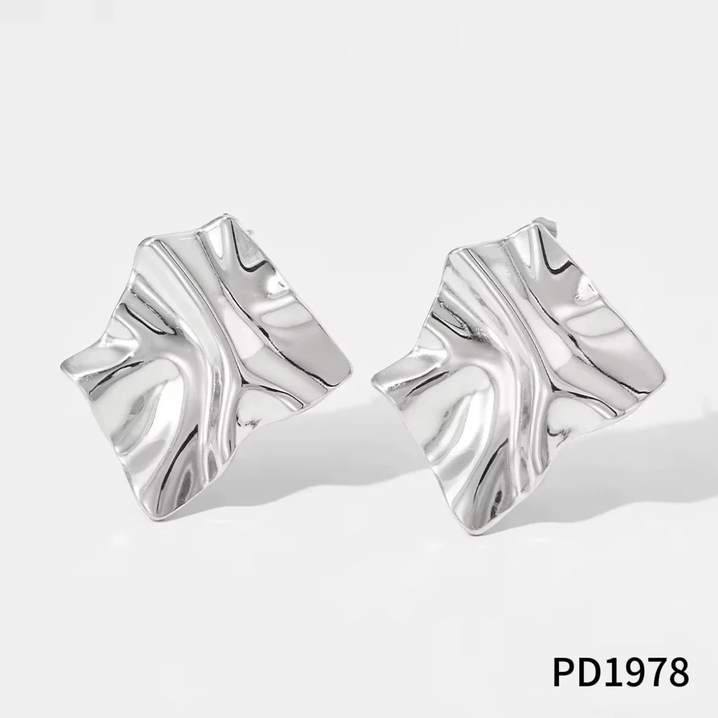 Wholesale Women's Asymmetrical Geometric Pleated Stainless Steel Earrings With Pvd Furnace Vacuum Real Gold Plating - Image 7