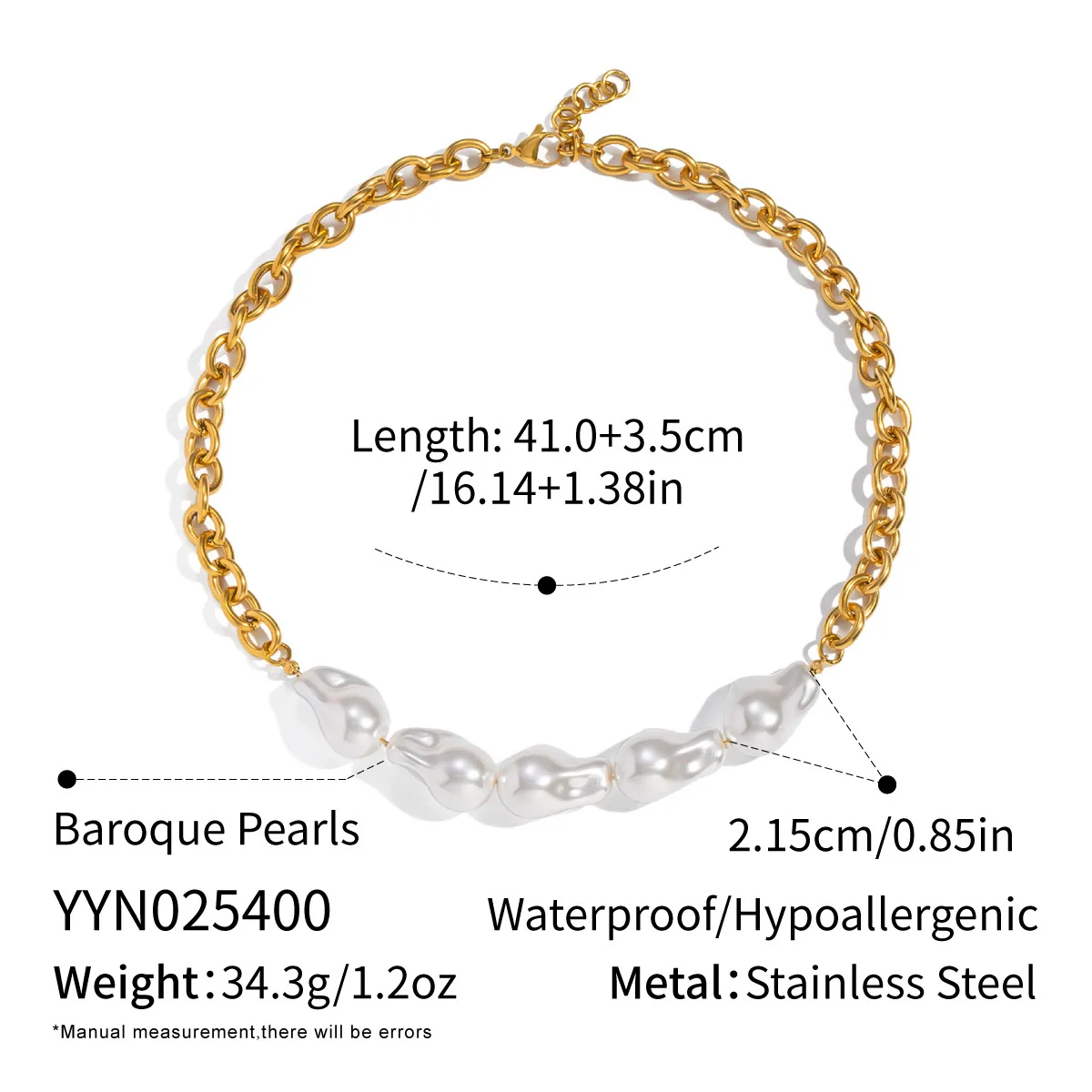 Wholesale Women's Baroque Pearl Necklace With Geometric Design 18K Real Gold Plated Stainless Steel Chain Light Luxury Minimalist Style - Image 6