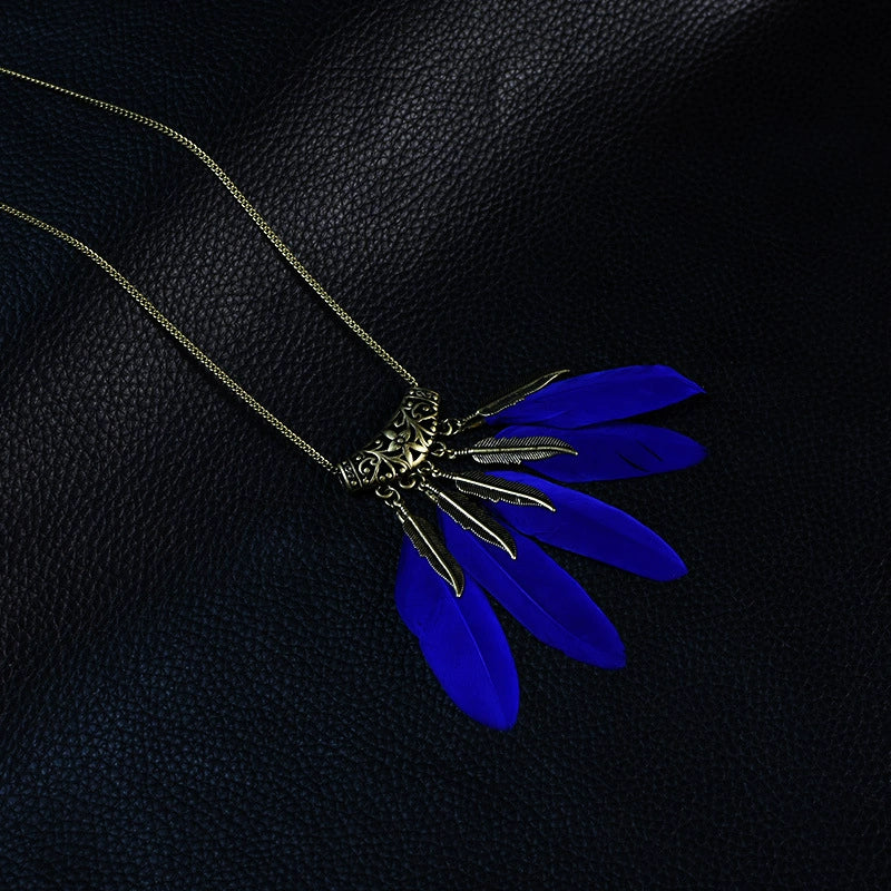 Wholesale Women's Bohemian Creative Feather Tassel Necklace With Geometric Style And Water Wave Chain - Image 3