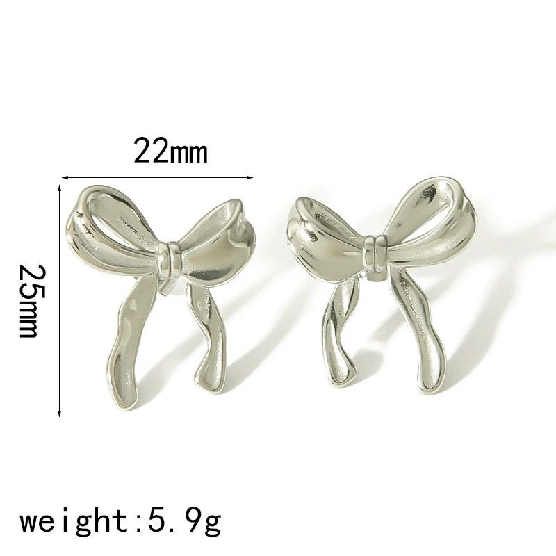 Wholesale Women's Bow Tie Pattern Stainless Steel Earrings With Pvd Furnace Vacuum Real Gold Plating - Image 10
