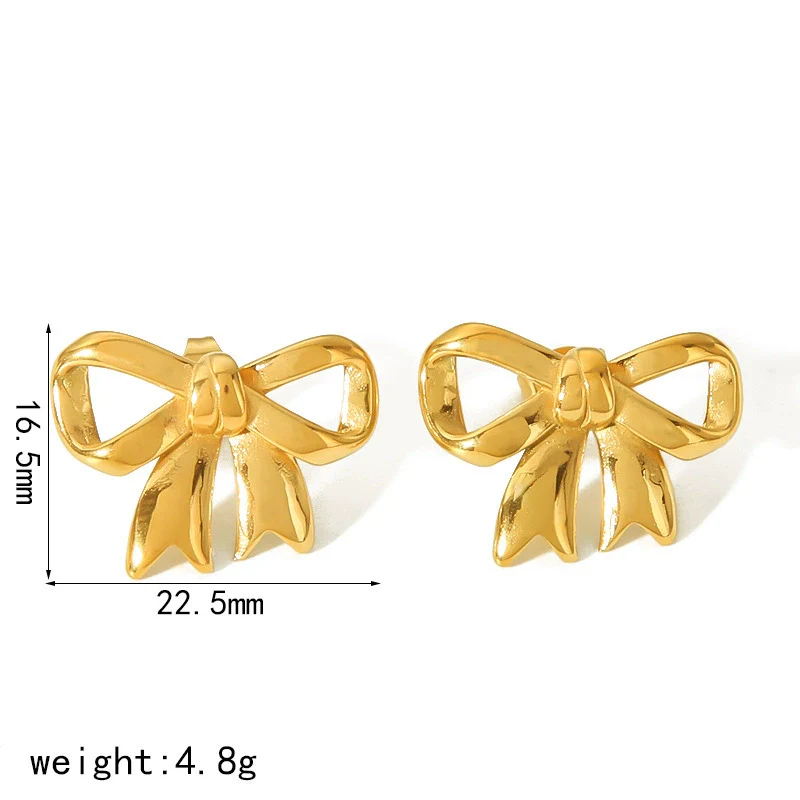 Wholesale Women's Bow Tie Pattern Stainless Steel Earrings With Pvd Furnace Vacuum Real Gold Plating - Image 11
