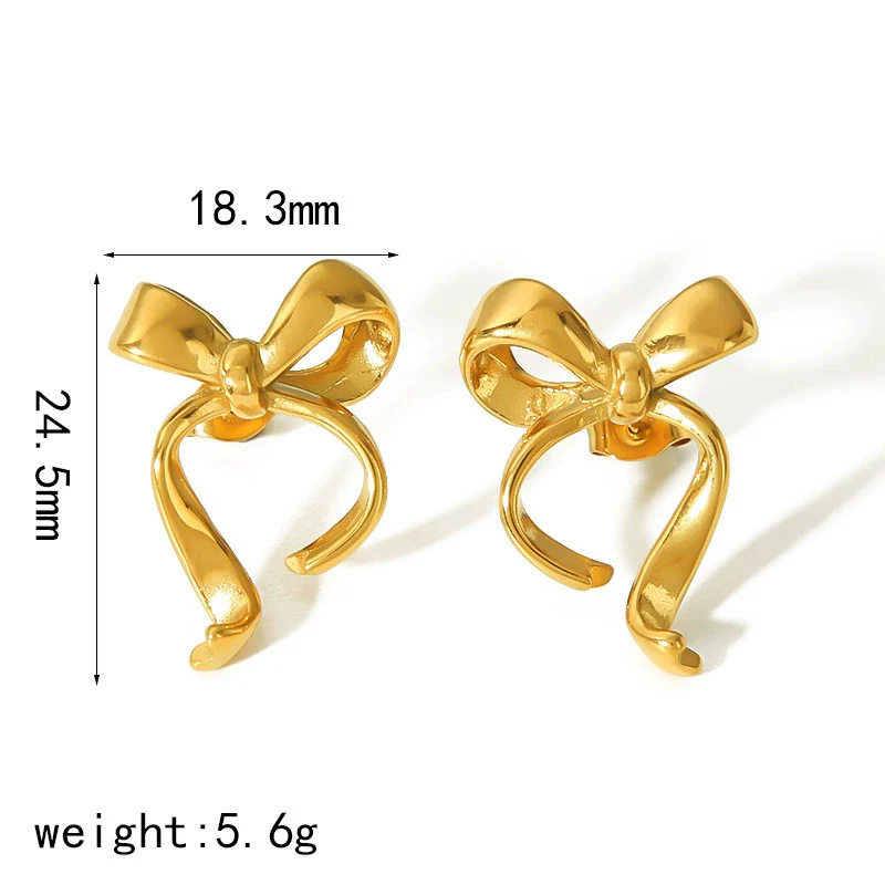 Wholesale Women's Bow Tie Pattern Stainless Steel Earrings With Pvd Furnace Vacuum Real Gold Plating - Image 12