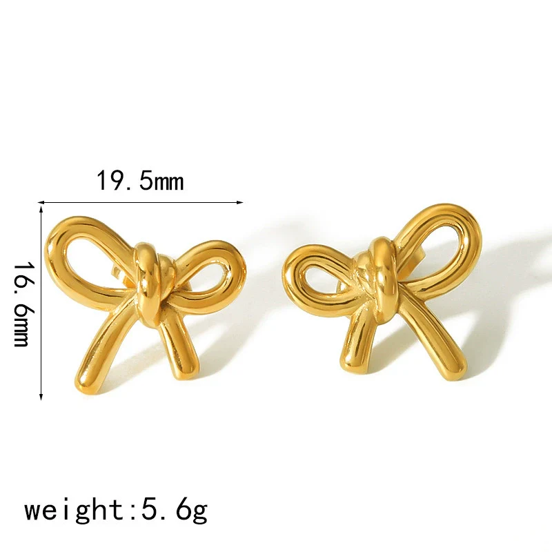 Wholesale Women's Bow Tie Pattern Stainless Steel Earrings With Pvd Furnace Vacuum Real Gold Plating - Image 13