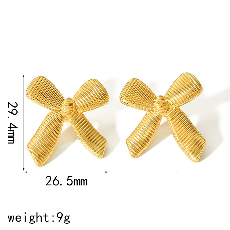 Wholesale Women's Bow Tie Pattern Stainless Steel Earrings With Pvd Furnace Vacuum Real Gold Plating - Image 5