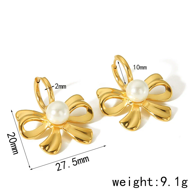 Wholesale Women's Bow Tie Pattern Stainless Steel Earrings With Pvd Furnace Vacuum Real Gold Plating - Image 6