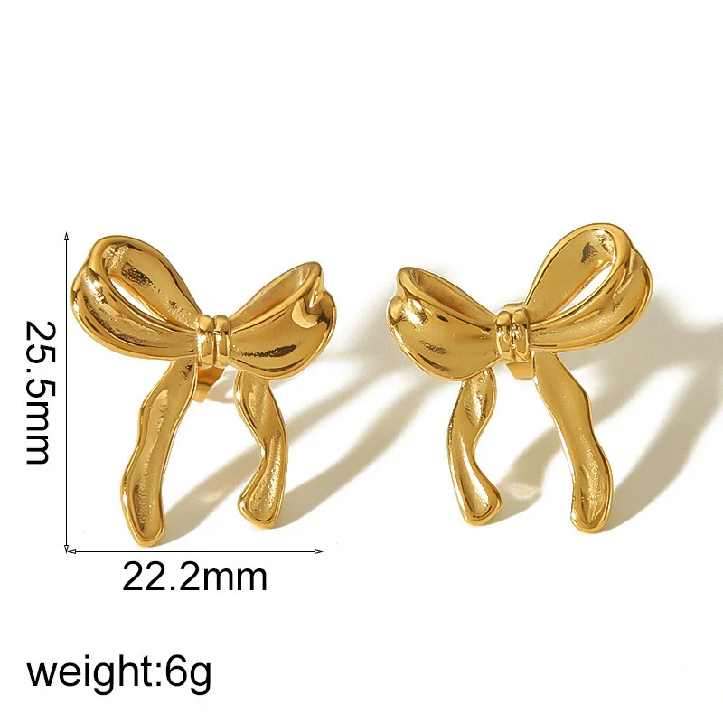 Wholesale Women's Bow Tie Pattern Stainless Steel Earrings With Pvd Furnace Vacuum Real Gold Plating - Image 9