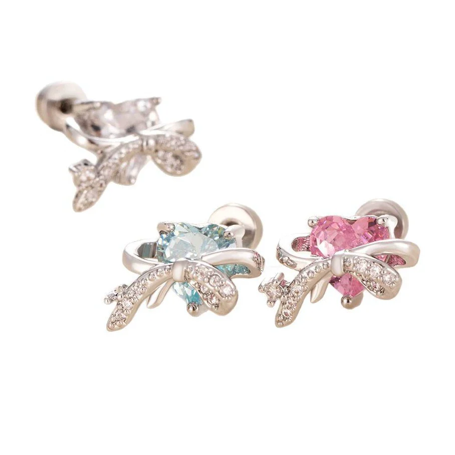 Wholesale Women's Bowknot Copper Titanium Steel Ear Nail Earrings With Diamond Design - Image 4
