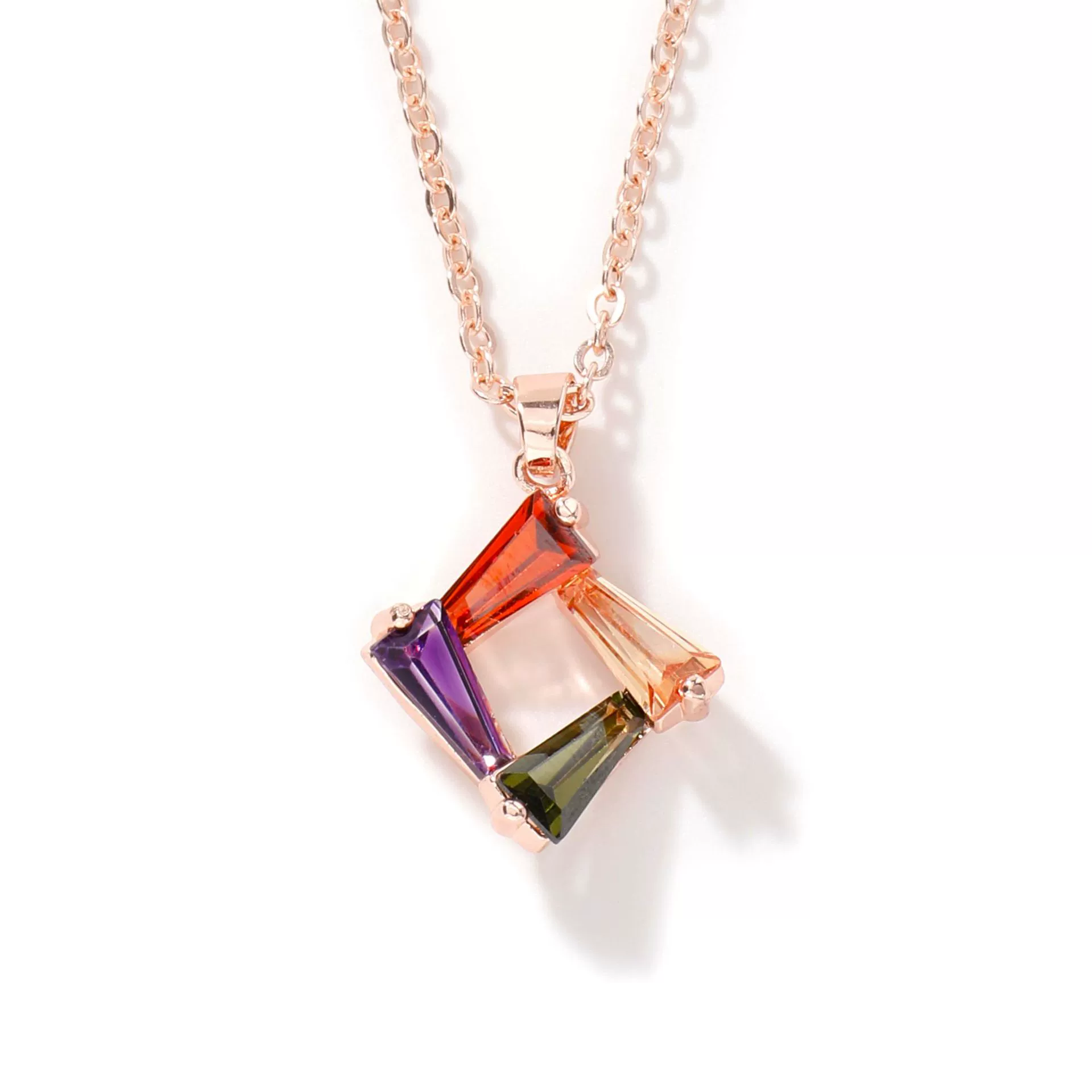 Wholesale Women's Bridal Jewelry Geometric Square Frame Zircon Necklace Copper Glass Stainless Steel O Chain Electroplating - Image 5